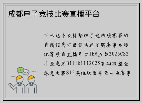 成都电子竞技比赛直播平台