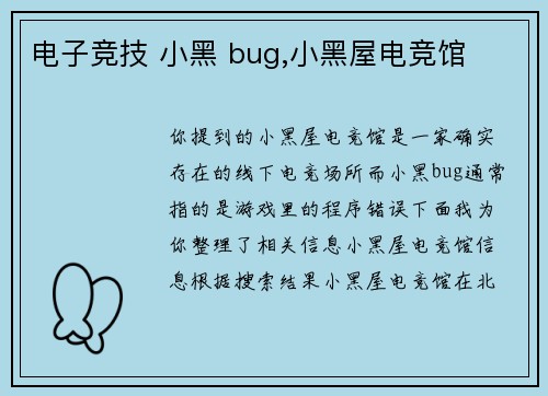电子竞技 小黑 bug,小黑屋电竞馆